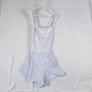 Laslulu Workout Romper Women Large White Square Neck Cross Back Strap Sleeveless